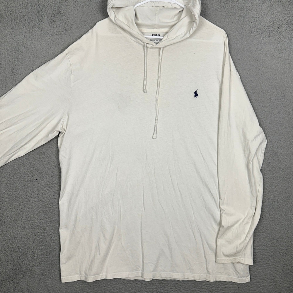 Polo Ralph Lauren Hooded T-Shirt Mens 2XLT Tall Off White Drawstring Long Sleeve